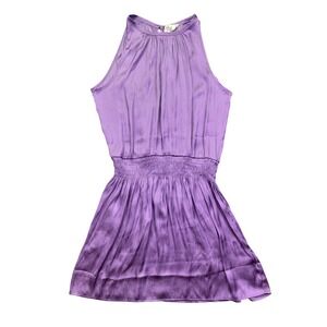 Nicole Miller New York Halter Dress Sleeveless Smocked‎ Waist Purple S Boho